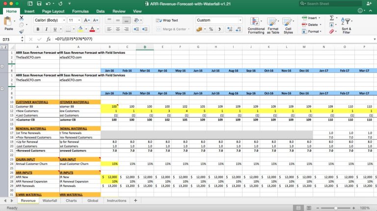 SaaS Revenue Waterfall Excel Chart Template - Eloquens