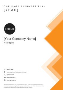 One Page Business Plan Example