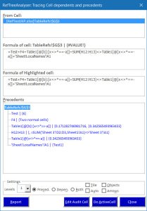RefTreeAnalyser, Excel formula auditing made easy