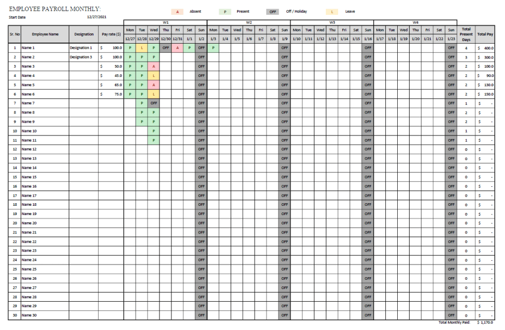 HR Attendance & Payroll Monthly - Eloquens