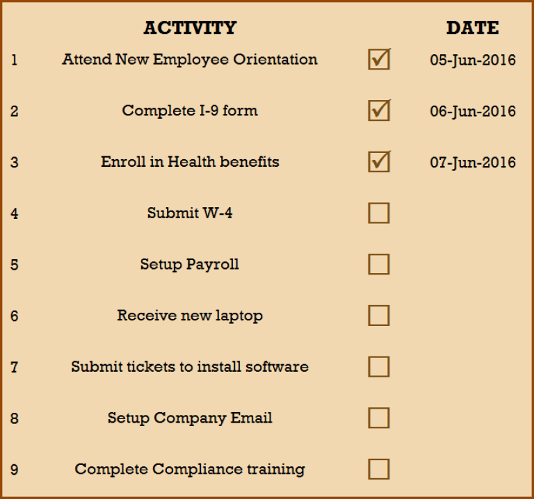 New Employee Checklist Excel Template - Eloquens for Free Printable New Employee Onboarding Checklist Template Excel