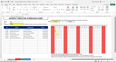 Employees Attendance Sheet Tracker in Microsoft Excel - Daily & Monthly