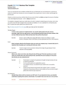 A Quick One Page Business Plan Template