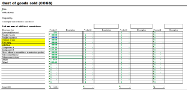 Simple Cost of Goods Simulation Spreadsheet