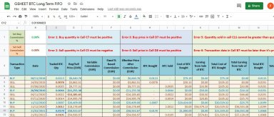 Bitcoin Long Term FIFO Gains Google Sheet Calculator with Yearly Summary