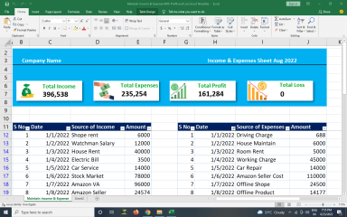 Maintain Income & Expense With Profit and Loss Excel Template