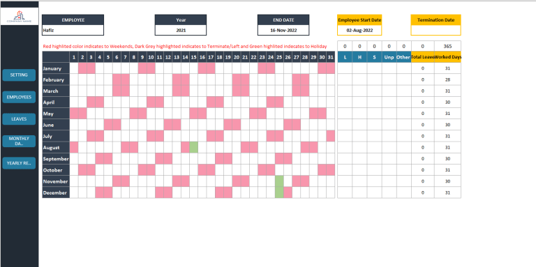 Excel Leave Tracker Template - Eloquens