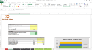 Project Finance Model - Widget Factory (with capex, macroeconomics, cost inputs, senior and mezzanine debt, and WACC)