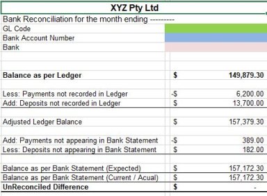 Bank Reconciliation Template  - W/O Cheque Number