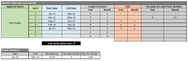 Job services years and gap years calculator for HR manager
