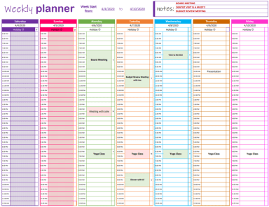 Weekly Planner Excel Model