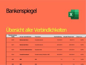Schedule of liabilities | Bankenspiegel | Übersicht aller Verbindlichkeiten | Excel Template in GER
