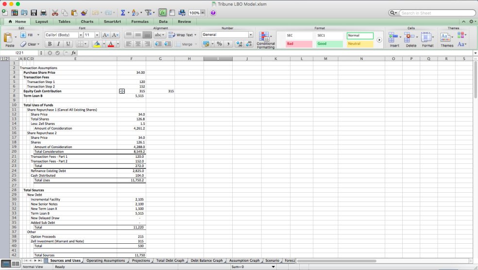 Failed Tribune LBO - Financial Excel Model - Eloquens