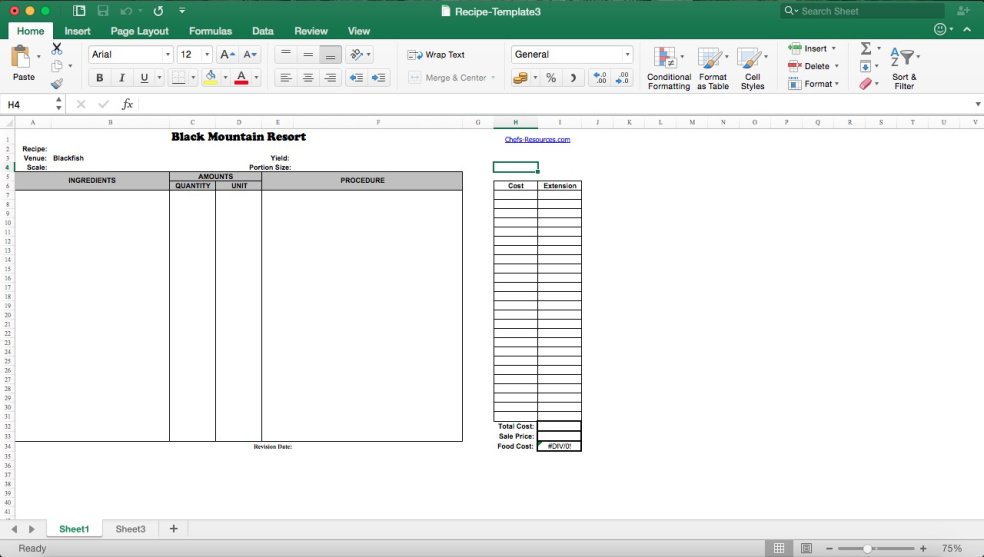 Recipe Template Excel