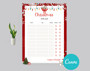 Christmas Gift List planner