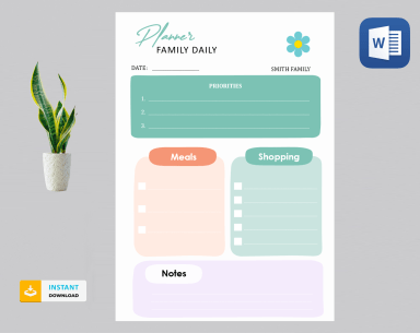 Family daily planner template