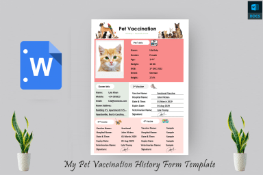 My Pet Vaccination History Form Template