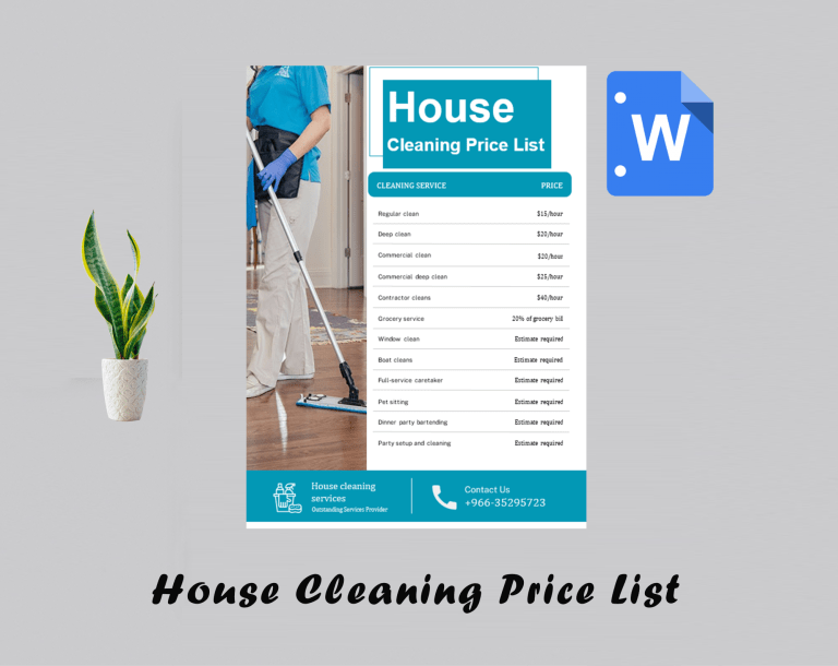 House Cleaning Price List Template - Eloquens