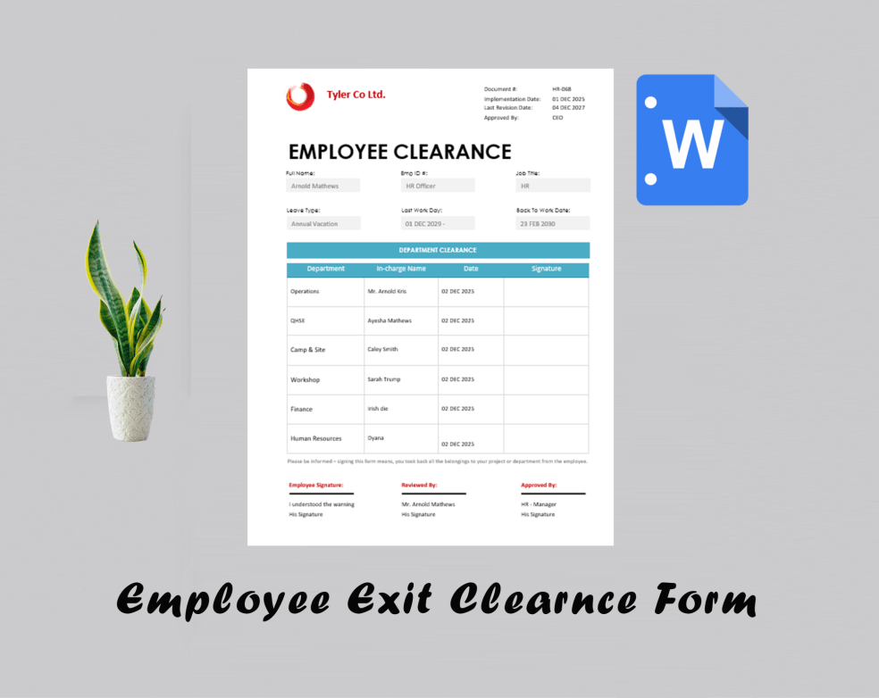 Employee Exit Clearance Form Template - Eloquens