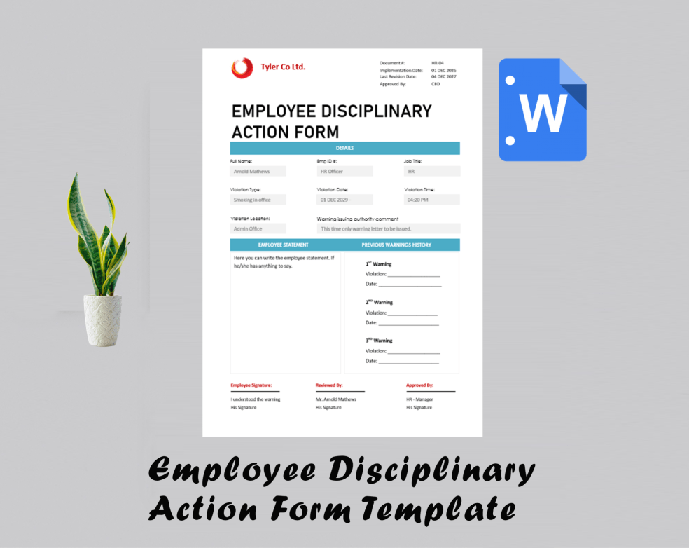 Employee Disciplinary Action Form Template - Eloquens