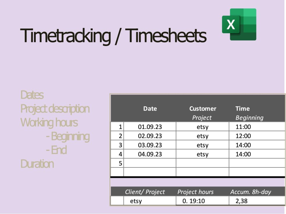 Timesheet Time Tracking for Project Accounting in ENG Excel