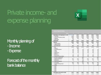 Private income and expense plannning - Personal finance planner - Personal budget planning