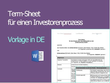 Term Sheet | Term-Sheet für einen Investorenprozess - Term-Sheet Vorlage - in Deutsch | M&A Dokument