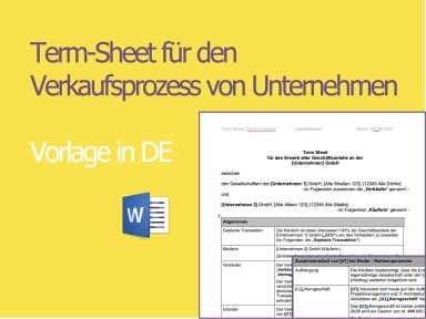 Term Sheet | Term-Sheet für den Verkaufsprozess von Unternehmen - Term-Sheet Vorlage - in Deutsch | M&A Dokument