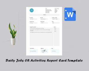 Daily Jobs OR Activities Report Card Template