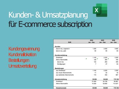 Revenue Planning | Umsatzplanung für E-commerce subscription | 5 Jahresplanung für die Kunden und Umsatzentwicklung