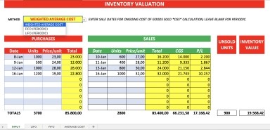 INVENTORY VALUATION CALCULATOR (LIFO, FIFO, Average Cost)