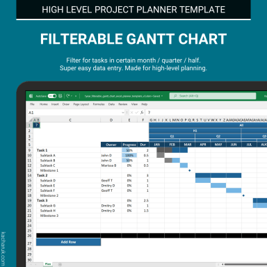 Filterable Excel Gantt Chart Template - Pro Version