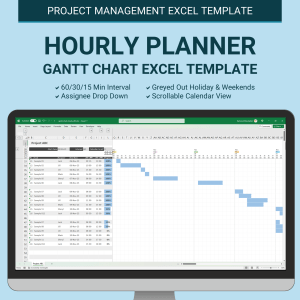 Hourly Planner Gantt Chart Excel Template, Project Management Excel Spreadsheet Template, Daily Schedule By Hour