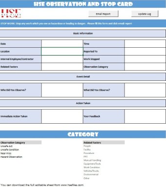 HSE Observation and stop Card Template