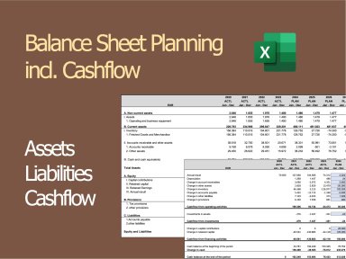 Balance sheet planning - template for the 5-year planning of the balance sheet of a GmbH including cash flow statement