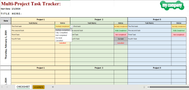 Multiple Project Task Tracker with Drop Down Menues