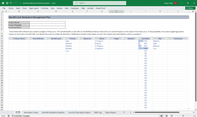 Project Management Templates, Benefits Realization Planning Template in MS Excel
