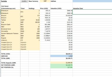Cryptocurrency Portfolio Excel Sheet