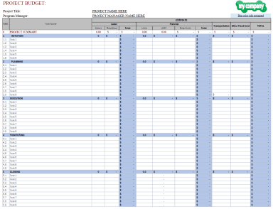 Project Budget Template: Labor, Materials, and Fixed Costs Breakdown