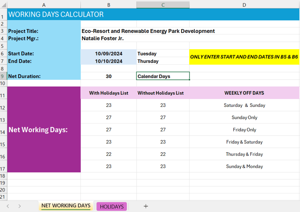 Working Days Calculator for Project Management - Eloquens
