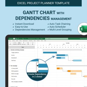 Excel Gantt Chart with Dependencies Management Template