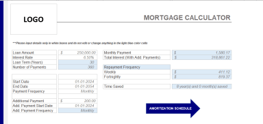Loan Mortgage / Amortization Schedule with Regular and Additional Payments in Excel
