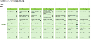 Beautiful Weekly Menu Selection Sheet - Breakfast, Lunch and Dinner