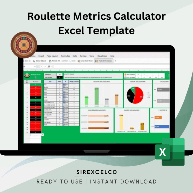 Roulette Excel Tracker Template | Analyze Bets and Winning Patterns | Sector Color Dozen Column Even Odd Breakdown Stats