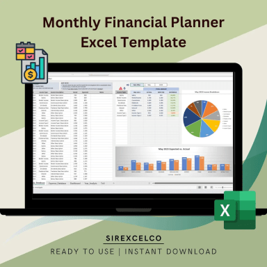 Yearly Financial Planner Excel Template | Dynamic Income & Expense Tracker with Charts | Easy Budgeting Tool