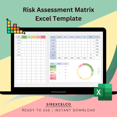 Comprehensive Risk Assessment Matrix Excel Template | Severity Likelihood Ranking | Risk Management Tool, Risk Register,