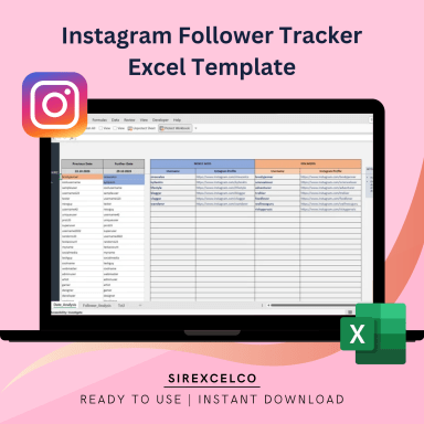 Instagram Profile Tracker Excel Template | Who Unfollowed You on Instagram, See Who BAE Followed | No Login Required