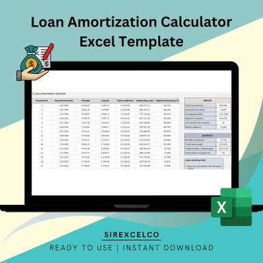 Loan Amortization Calculator Excel Template, Detailed Loan Repayment Schedule, Mortgage Principal & Interest