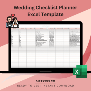 Marriage Planning List Excel Template | Easy-to-Use Wedding Checklist and Notes | Organize Your Wedding Plans