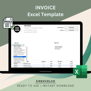 Editable Invoice Excel Template | Printable Business Invoice | Small Business Invoice form | With Contact Database